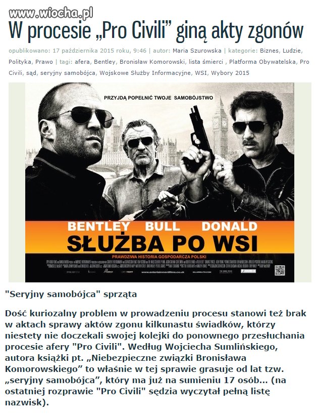 Specjalnie by nie zeznawac popełnili samobójstwo..