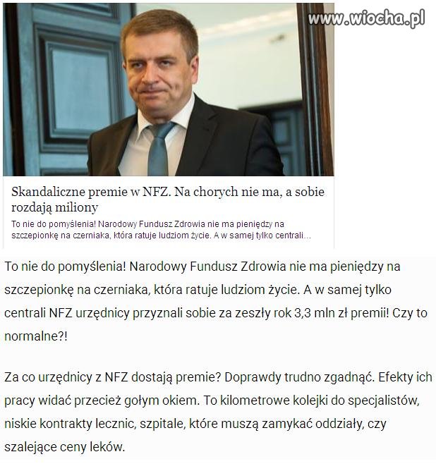 Skandaliczne premie w NFZ 3,3 mln
