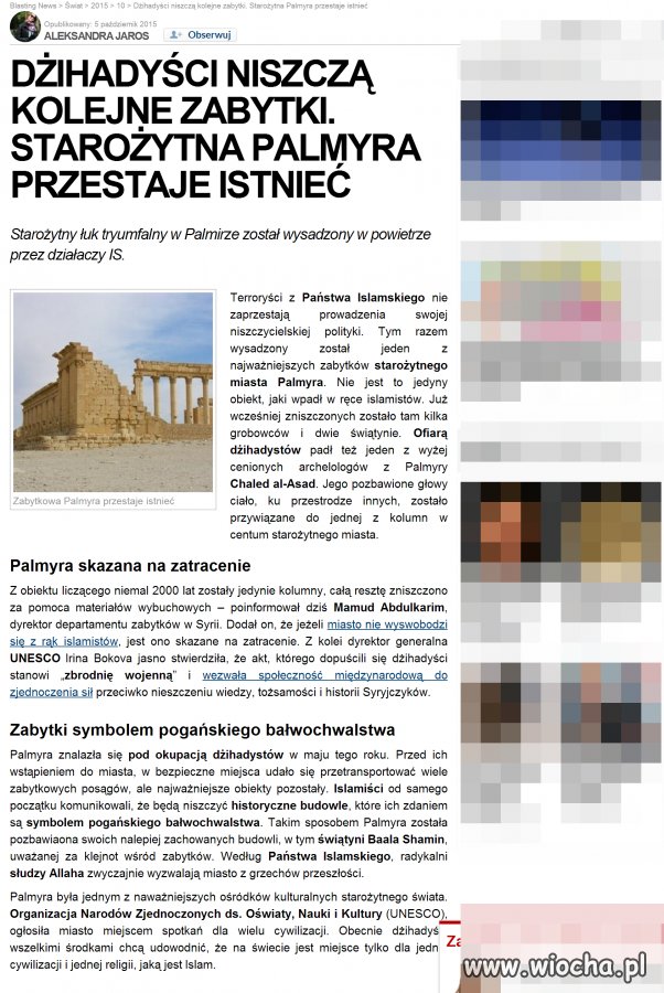 "Dżihadyści niszczą kolejne zabytki."