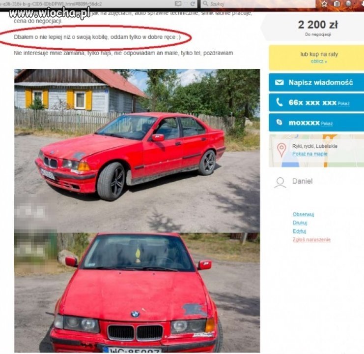 Jeśli nie ma żony, kocha samochód jak żonę. 