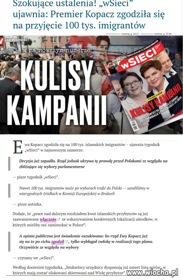 Premier Kopacz przyjmie 100tys uchodźców!