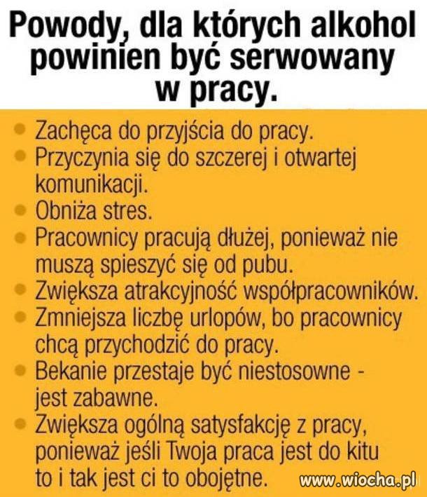 Oto dlaczego alkohol powinien być podawany w pracy 