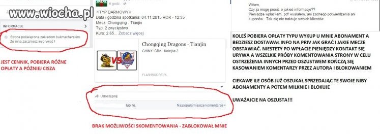 Uwaga na oszusta, pobiera pieniądze i cisza
