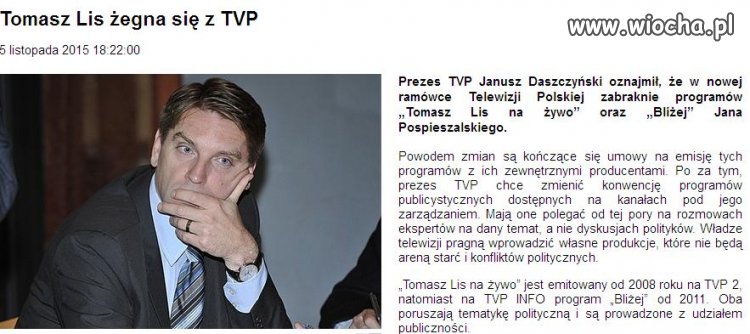 Lis żegna się z TVP 