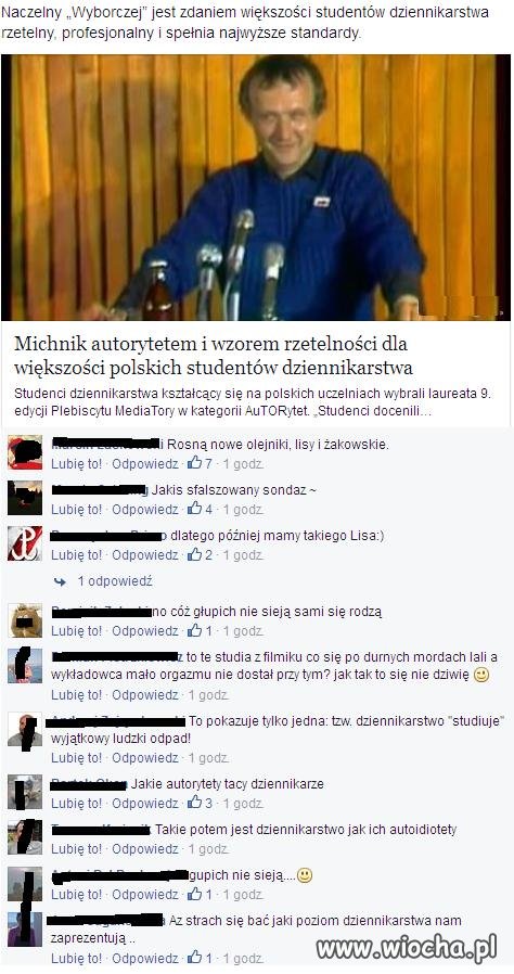 Michnik autorytetem  studentów dziennikarstwa.