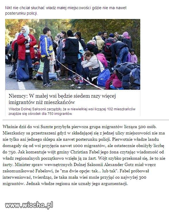 Wieś 102 mieszkańców władowali im 750 imigrantów