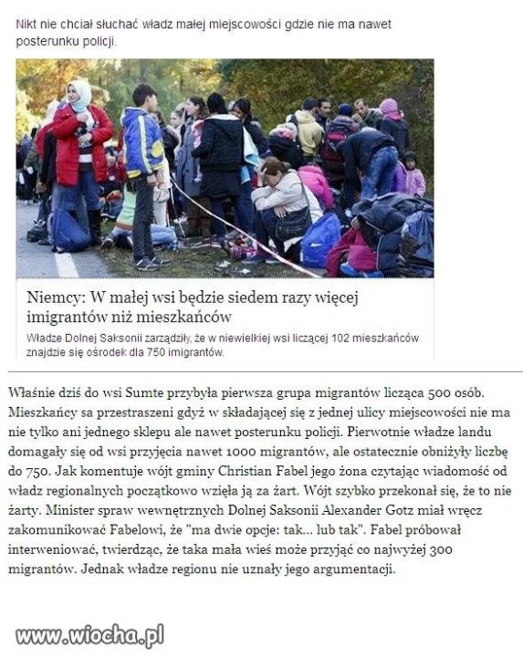 Wieś 102 mieszkańców władowali im 750 imigrantów