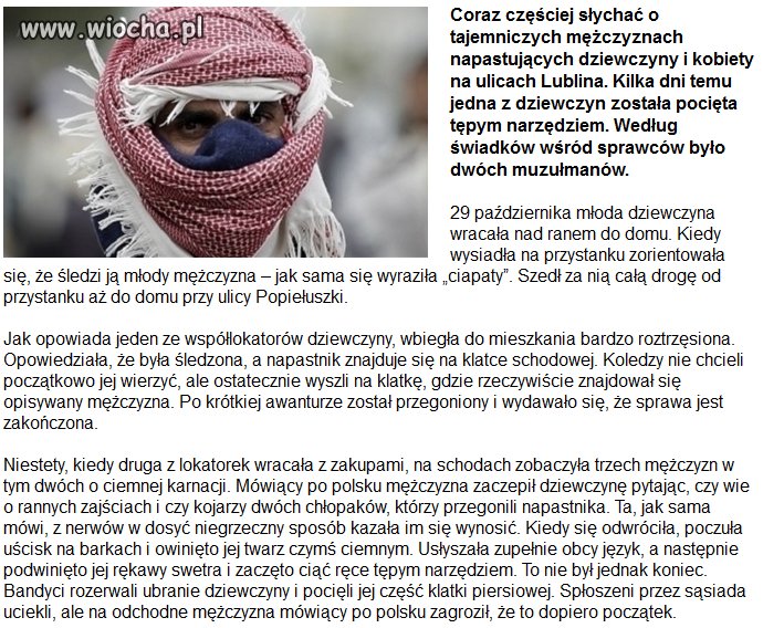 Muzułmanie okaleczyli dziewczynę w Lublinie