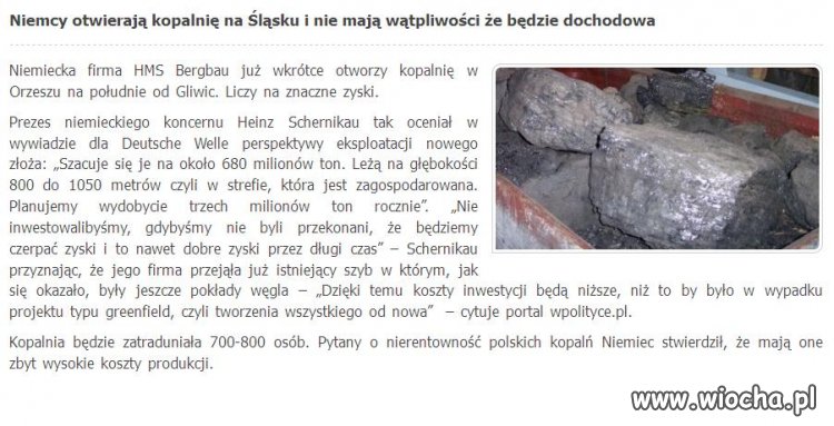 Niemiec otwiera nierentowną kopalnie na Śląsku