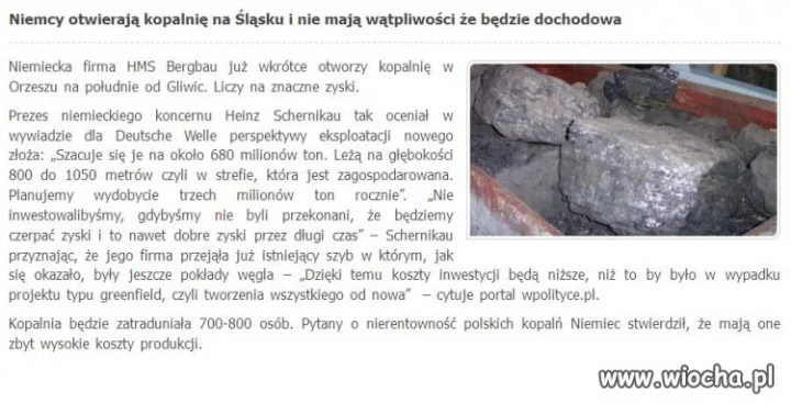Niemiec otwiera nierentowną kopalnie na Śląsku