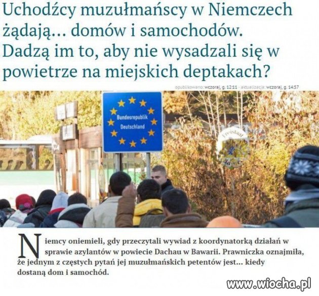 Uchodźcy żądają domów i samochodów.