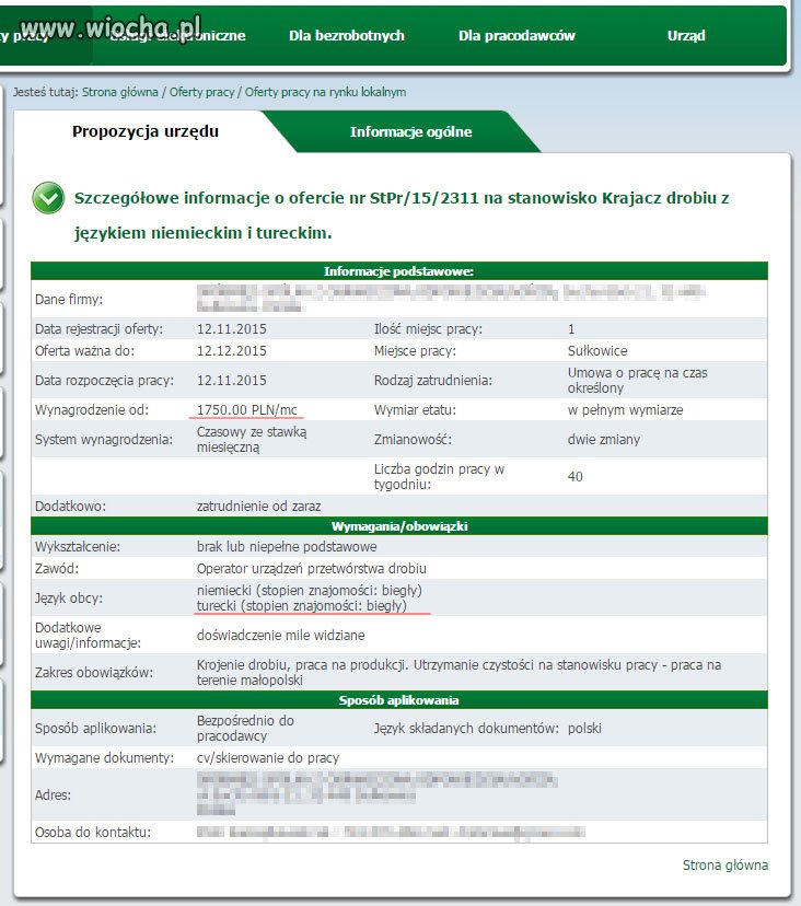 Ogłoszenie z Urzędu Pracy