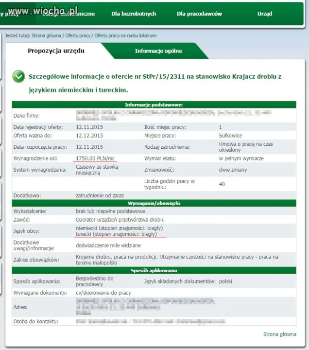 Ogłoszenie z Urzędu Pracy