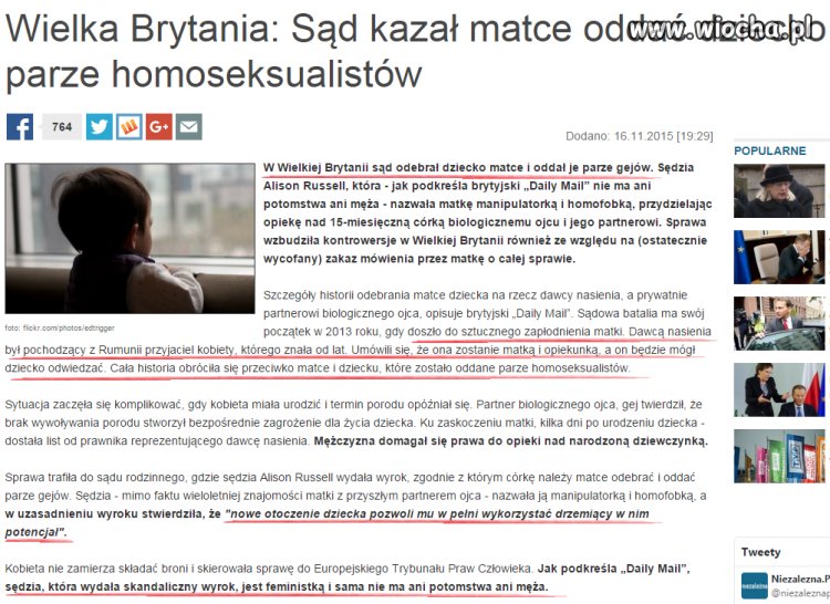 Sąd w Anglii kazał matce oddać dziecko gejom