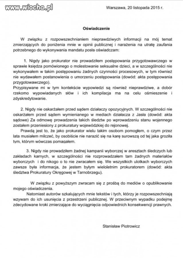 Wiocha dla organu Michnika