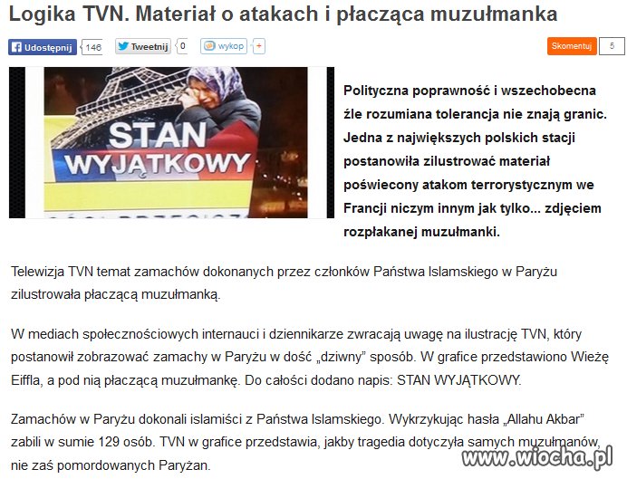 Logika TVN. Materiał o atakach i płacząca muzułmanka
