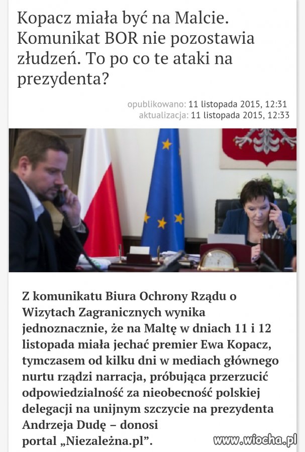 Kopacz odwołała wizytę na Malcie.