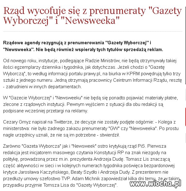Czyżby koniec ery szmatławca Michnika i Lisa ?