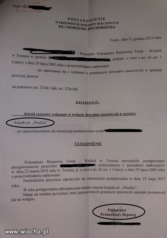 Prokuratura "Rejowa" i zatrzymany Pinokio...