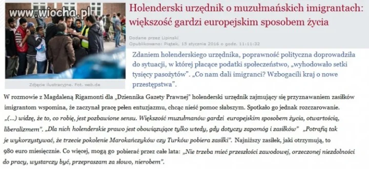 Urzędnik o muzułmańskich imigrantach