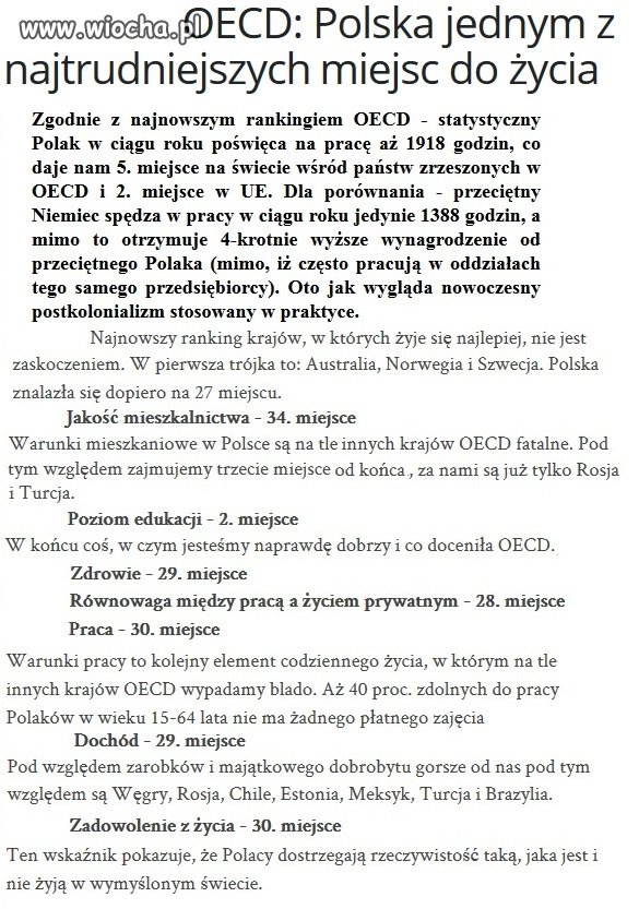 OECD podsumowuje "dobrobyt" w Polsce wg PO   