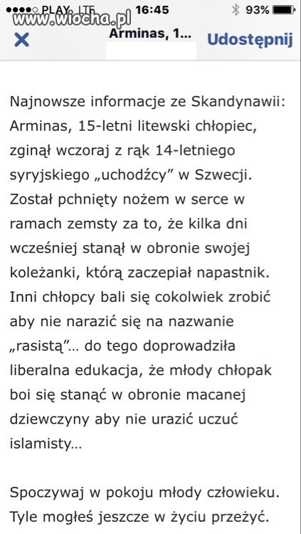 Jedna z gazet szwedzkich poinformowała o mordzie