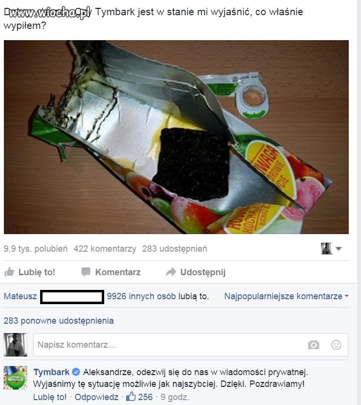 Tymbark: Informujemy wszystkich, że w pilnym trybie