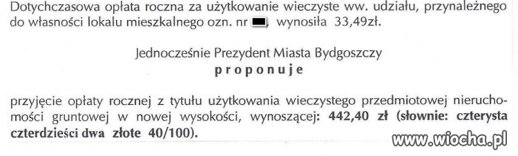 Podwyżka opłaty wieczystego użytkowania 1261%!!!