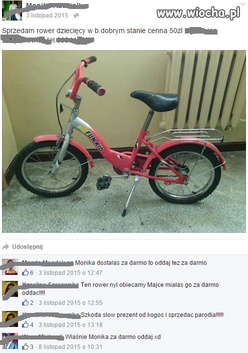 Sprzedam rowerek dla dziecka obiecany komuś innemu