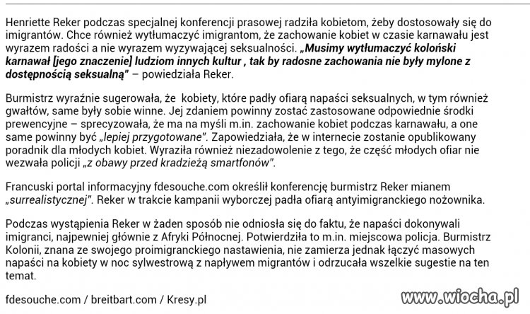 K O B I E T A ! burmistrz Koloni o napaściach seksualnych