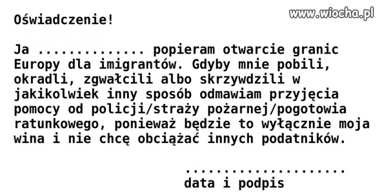 Oświadczenie dla nowoczesnych i tolerancyjnych