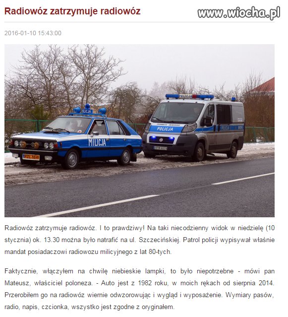 Radiowóz zatrzymuje radiowóz