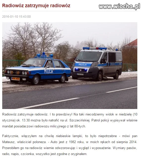 Radiowóz zatrzymuje radiowóz