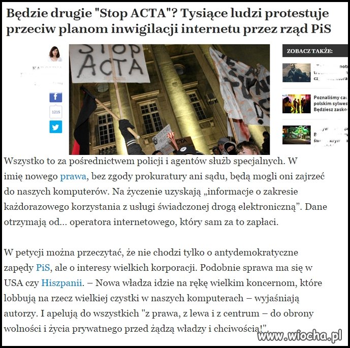 Byliście pisowcy przeciwko PO jak chciała ACTA?