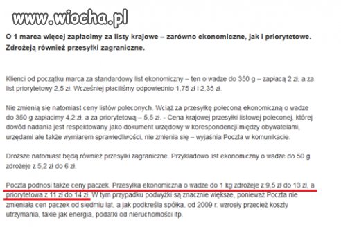 Poczta Polska i 13 zł za kilogramową paczke