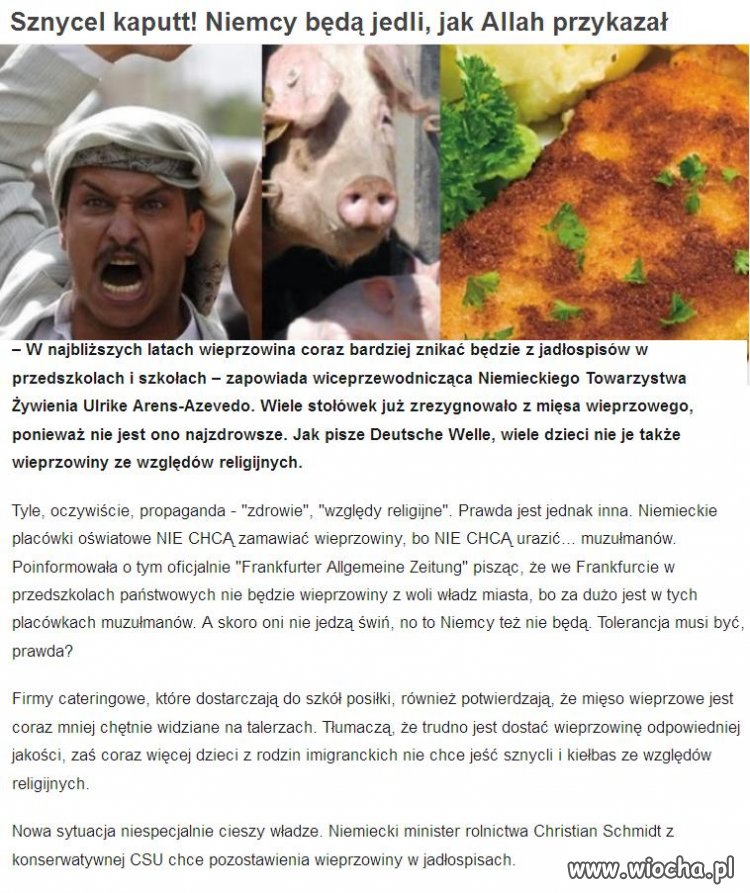 Niemcy koniec z wieprzowiną bo Allah zabronił.