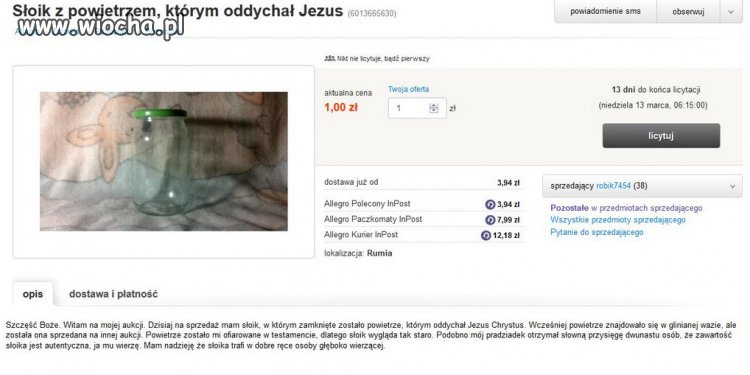 Słoik z powietrzem Jezusa