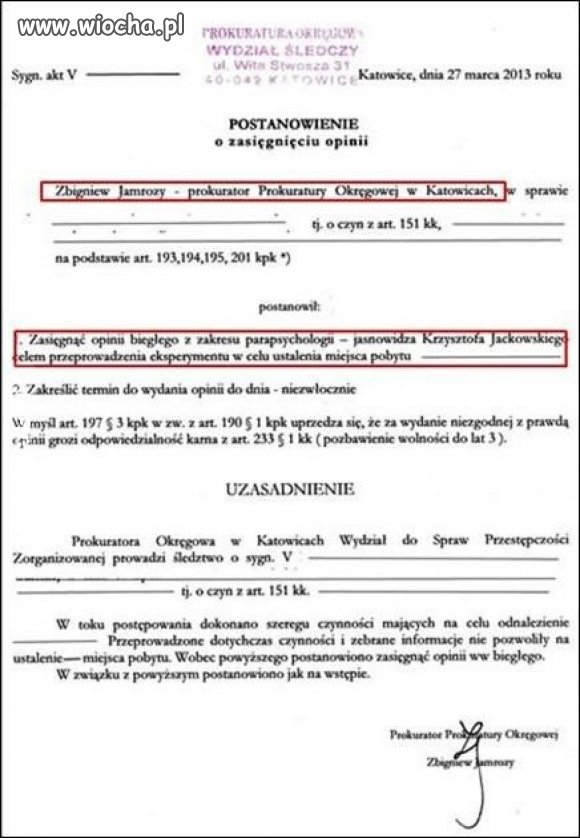 Postanowienie o zasięgnięciu opinii jasnowidza