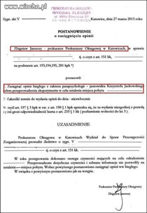 Postanowienie o zasięgnięciu opinii jasnowidza