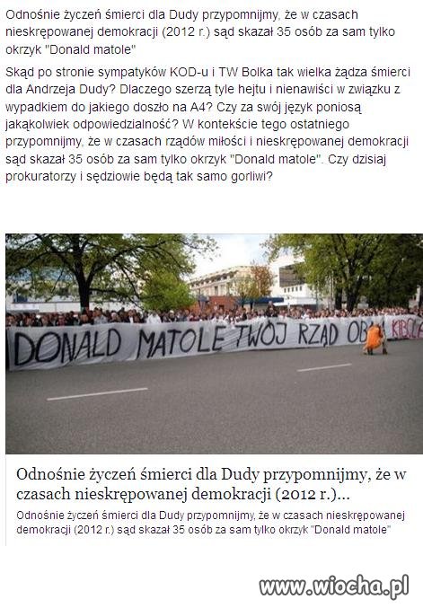 Życzenia śmierci dla Dudy.