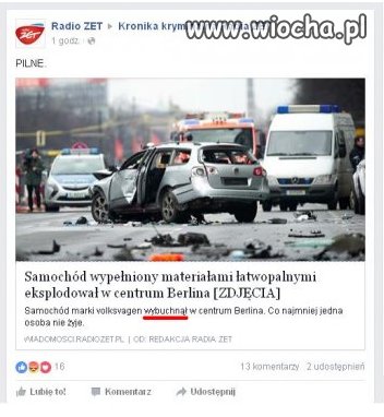 Pilna informacja! "volksvagen wybuchnął..."