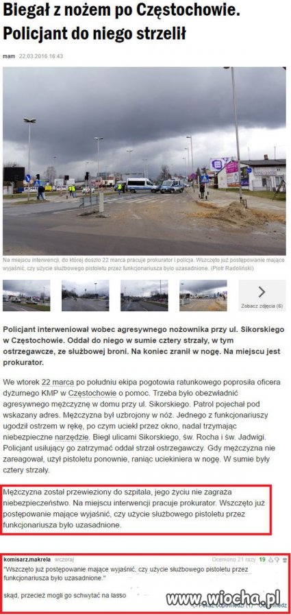 Biedny nożownik, o mało go policjant nie zabił