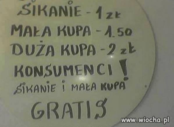 Cennik w barze