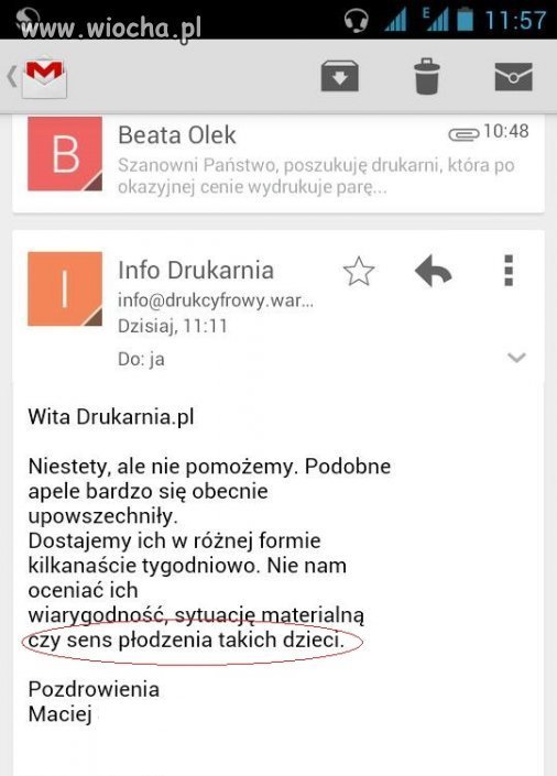 Odpowiedź drukarni, prośbę o rabat na wydruk apeli