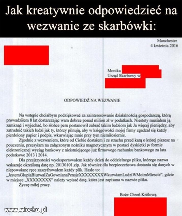Prawidłowa odp na pismo ze skarbówki