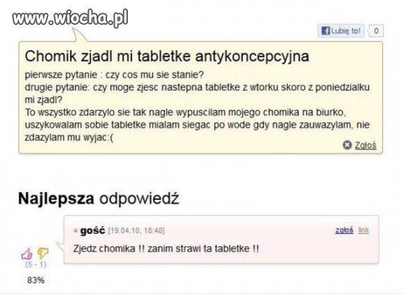 Chomik zjadł tabletkę antykoncepcyjną 