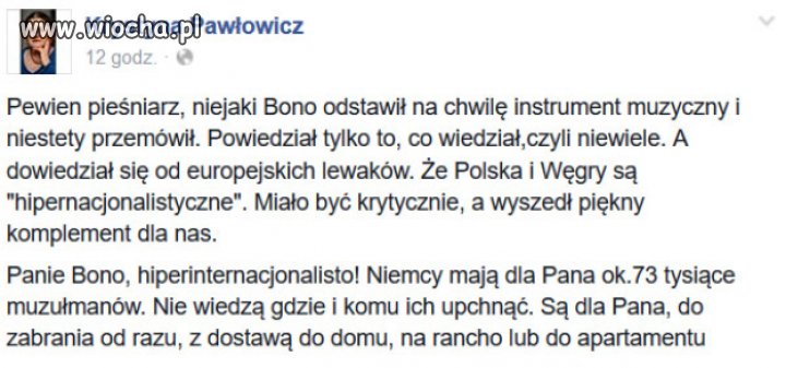 Pawłowicz odpowiada Bono: