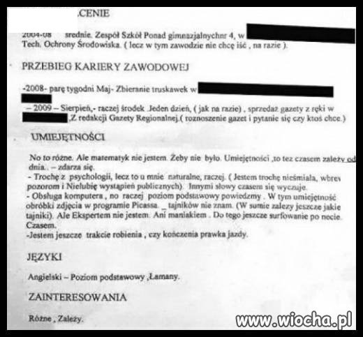 Jedno z lepszych CV jakie widziałem 
