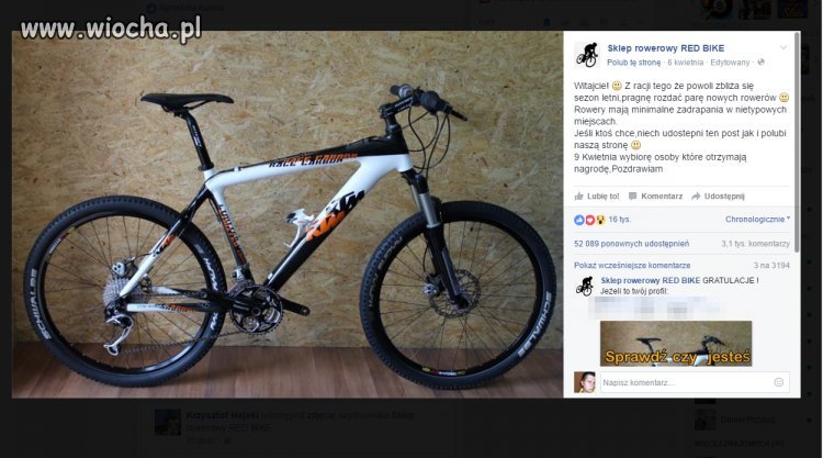 No i proszę kolejny znajomy rozdaje rowery 