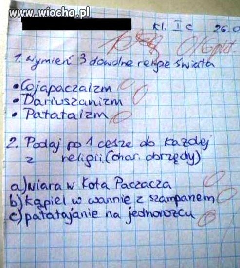 Kartkówka z religii
